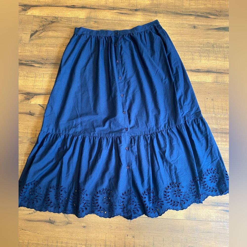 Mes Demoiselles Clem Skirt Navy Eyelet Womens 40 US 8 MIDI Button Up